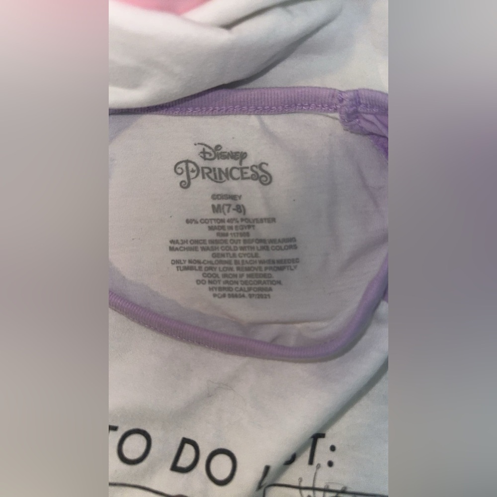 Disney Princess Girls 7/8 Raglan Sleeve Shirt - Purple and White - Picture 4 of 4